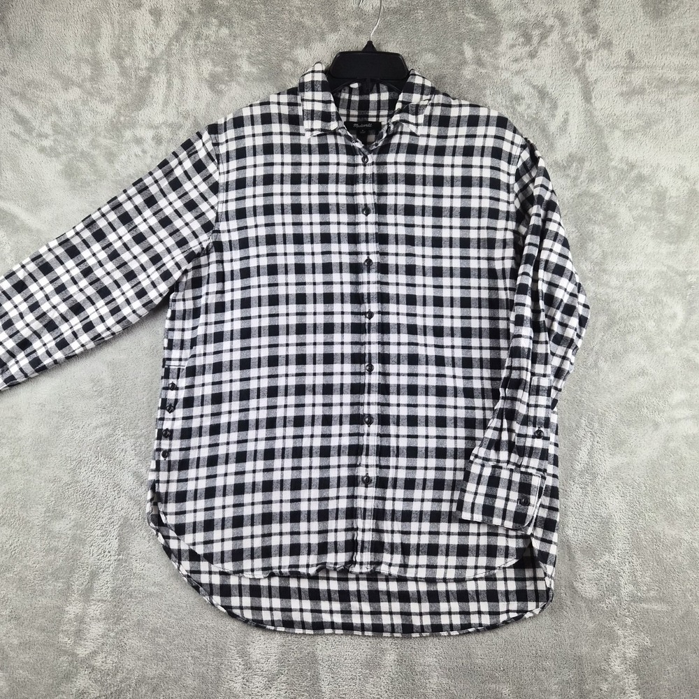 Madewell Flannel Shirt Medium Black White Buffalo Plaid Button Up Lumberjack